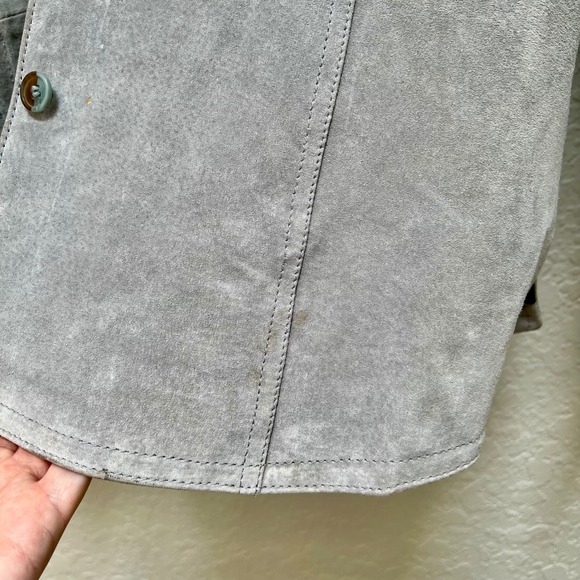 AMI Muted Blue Gray Suede Leather Jacket Women's Medium Button Up  Coat - Picture 5 of 6